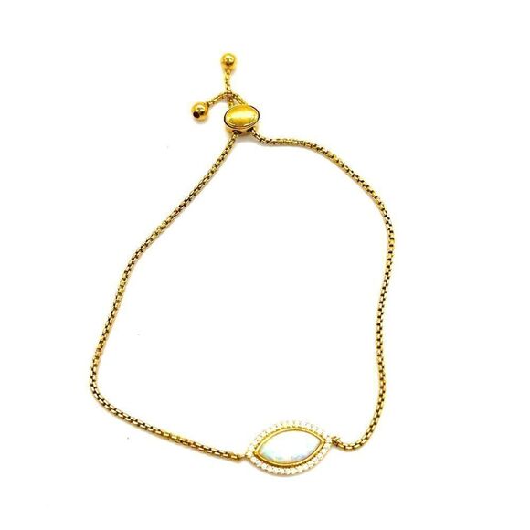 Cubic Zirconia with Gold Plated Chain and Opal stone Adjustable Bracelet - Picture 1 of 3